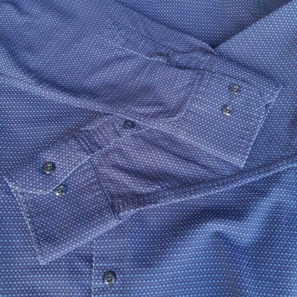 Linea In SZ 15 Slim Fit Woven Blue Button Up Non-Iron Men's Shirt - Picture 4 of 14